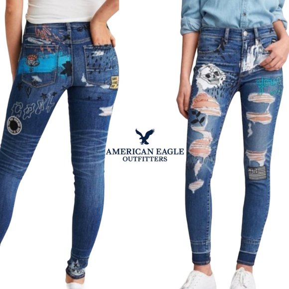 American Eagle Outfitters Denim - American Eagle Outfitters Graffiti Distressed Hi Rise Jegging